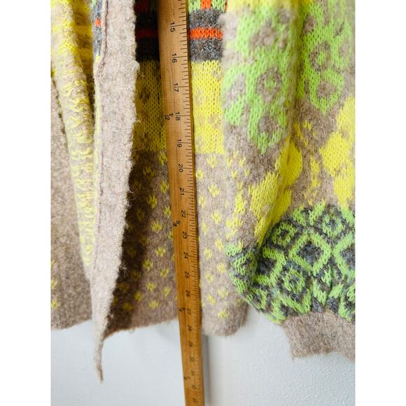 Fate Yellow Tan Gray Multi Floral & Stripe Print Open Front Cardigan XS - Picture 12 of 13